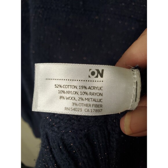 Old Navy Blue Metallic Thread Wool Blend Pullover Sweater Hand Warmer Size Large - Picture 7 of 8